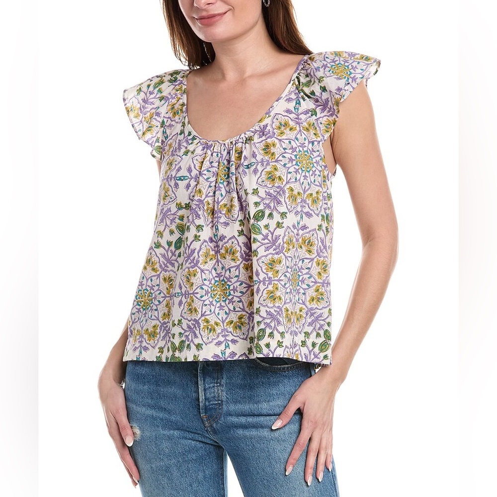 NWT Lilla P Cotton Floral Peasant Top